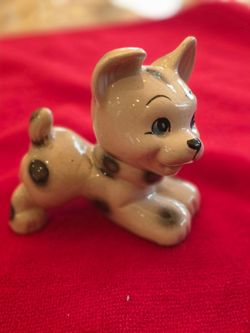 ​Vintage Ceramic Playful Spotted Puppy Dog Figurine Blue Eyes Japan MCM Kitsch