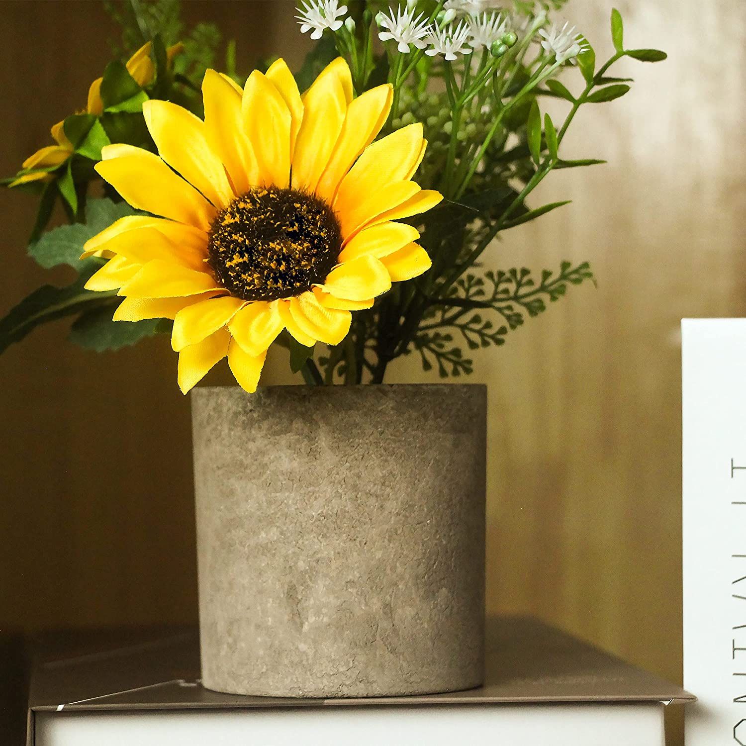NEW! Tiyard 6pcs Sunflower Decor Artificial Potted Plants Yellow Fake Flower in Pots / FLORES