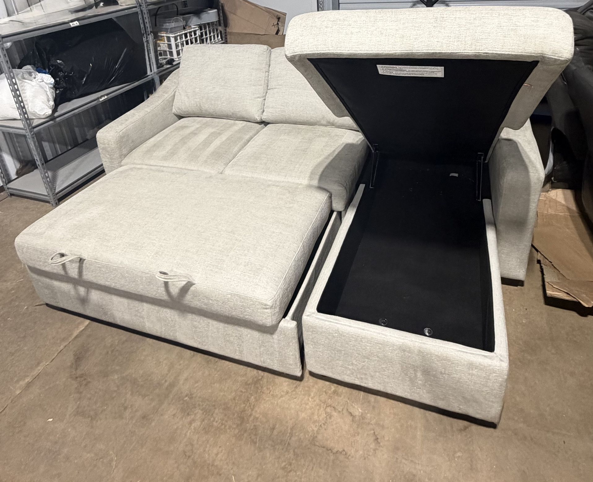 Coddle Aria Fabric Sleeper Sofa w/ Reversible Chaise + Storage — Beige