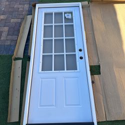 JELD-WEN 32 in. x 80 in. 12 Lite Primed Steel Prehung Left-Hand  Front Door Entry Door New 