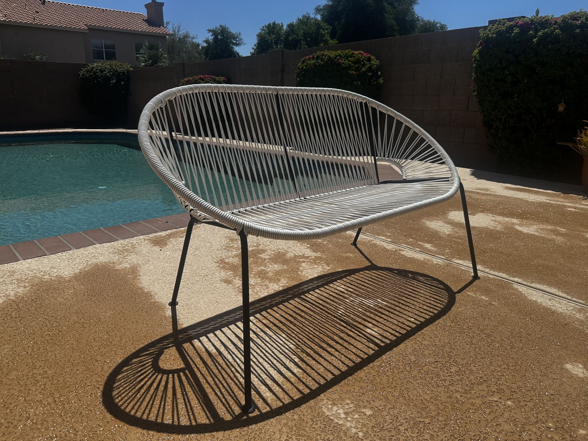 CB2 White And Black Wire Outdoor Loveseat