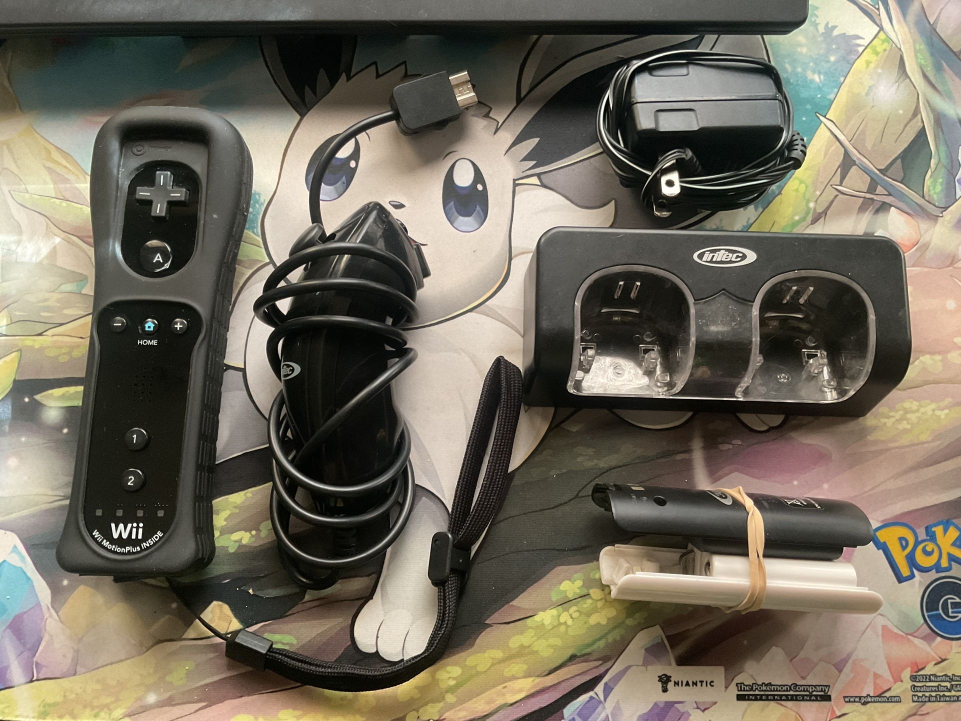 OEM Black Wii Motion Plus Remote, With Intec Nunchuck And Charging Station