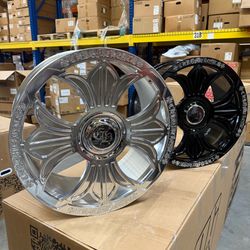 CH Chrome Hearts Polished Chrome Fully Forged T6061 Aluminum Wheels Rims Squared Set