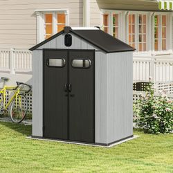 5x3FT Outdoor Resin Storage Shed with Transparent Windows & Louvered Vents, Plastic Tool Shed with Double Lockable Doors & Gable Roof, Outside Garden 