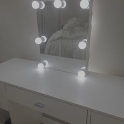 White Vanity Desk with Mirror
