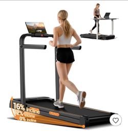 4-in-1 Foldable Walking Pad with Handle, 14% Incline Under-Desk Treadmill for Home, 2.5 HP Quiet Brushless Motor
