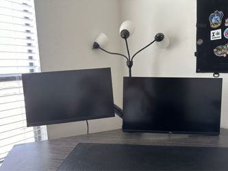 Dual Monitor WFH Setup: Dell 27" 2K + Lenovo 24" FHD + Monitor Arms & Laptop Mount