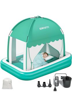 Inflatable Toddler Travel Bed with Tent, Portable Kids Air Mattress Blow Up Portable Travel Toddler Bed with Safety Bumpers for Home, Traveling, Campi