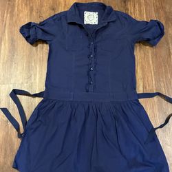 Justice Size 14 Navy Blue School Uniform Dress Roll-Tab Sleeves 