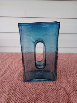 Blue MCM Murano Glass Vase of the 70s Bubbles Pulegoso Handmade RARE