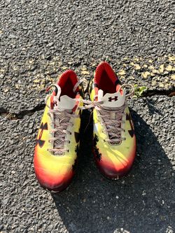 Under Armour Football Cleats Yellow Red Black Men's Athletic Sports Shoes