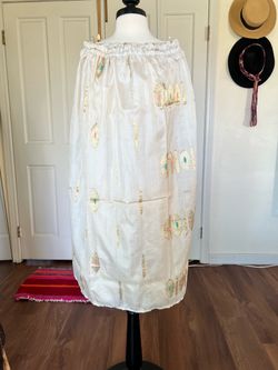 White Embroidered Midi Skirt with Gold Detail