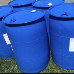 Plastic Drums 55 gallons. Sealed top with two Screws Caps 2/1/2”. $12 each.