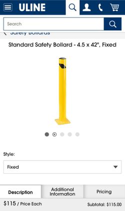 2 Uline Standard Safety Bollard 4.5 x 42" Fixed