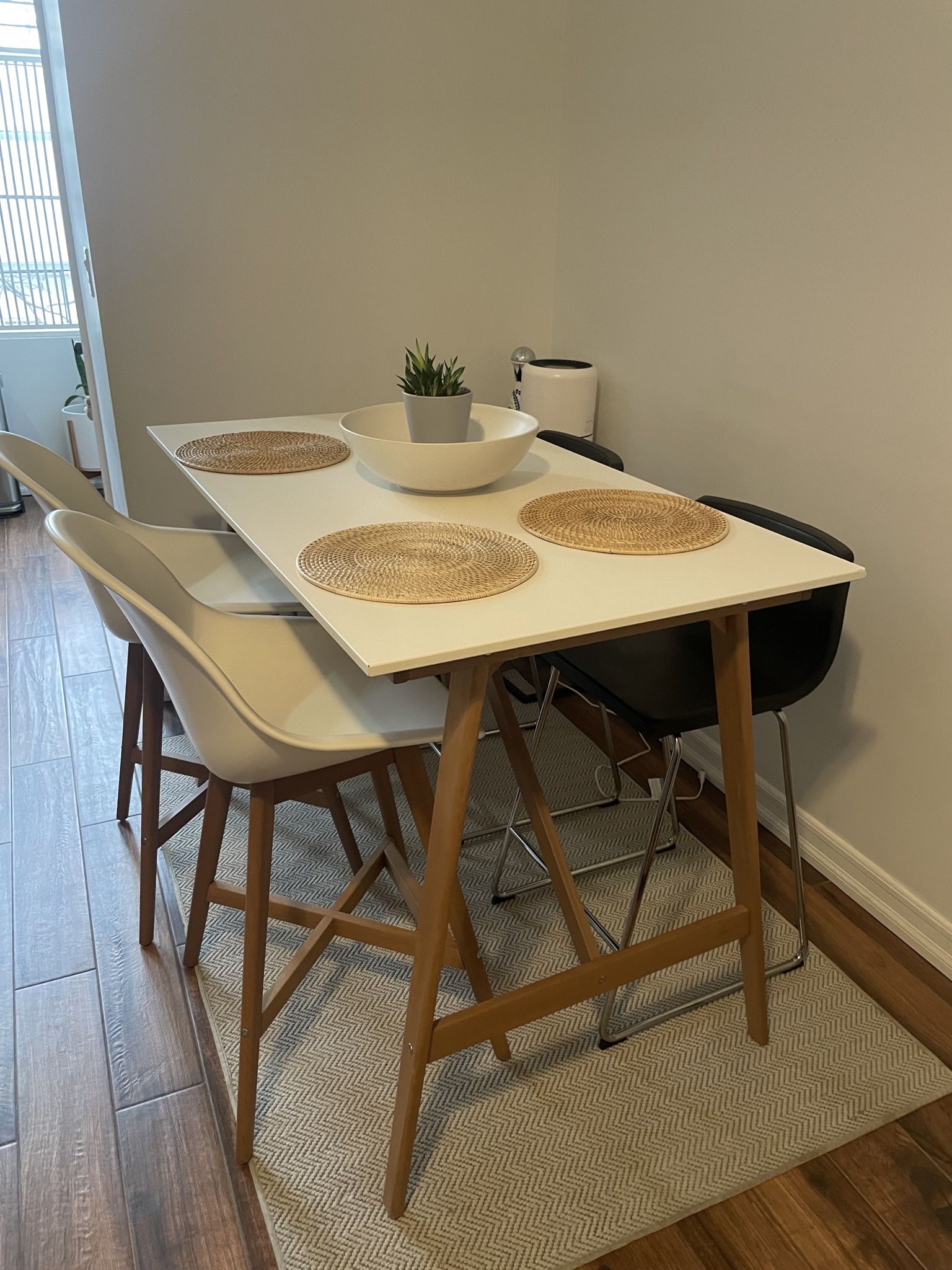 Bar Stool Table With 2 White Bar Stools