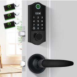  Harfo Fingerprint Door Lock with 2 Lever Handles, Smart Door Lock, Keyless Entry Door Lock, Door Locks with Keypads, Front 