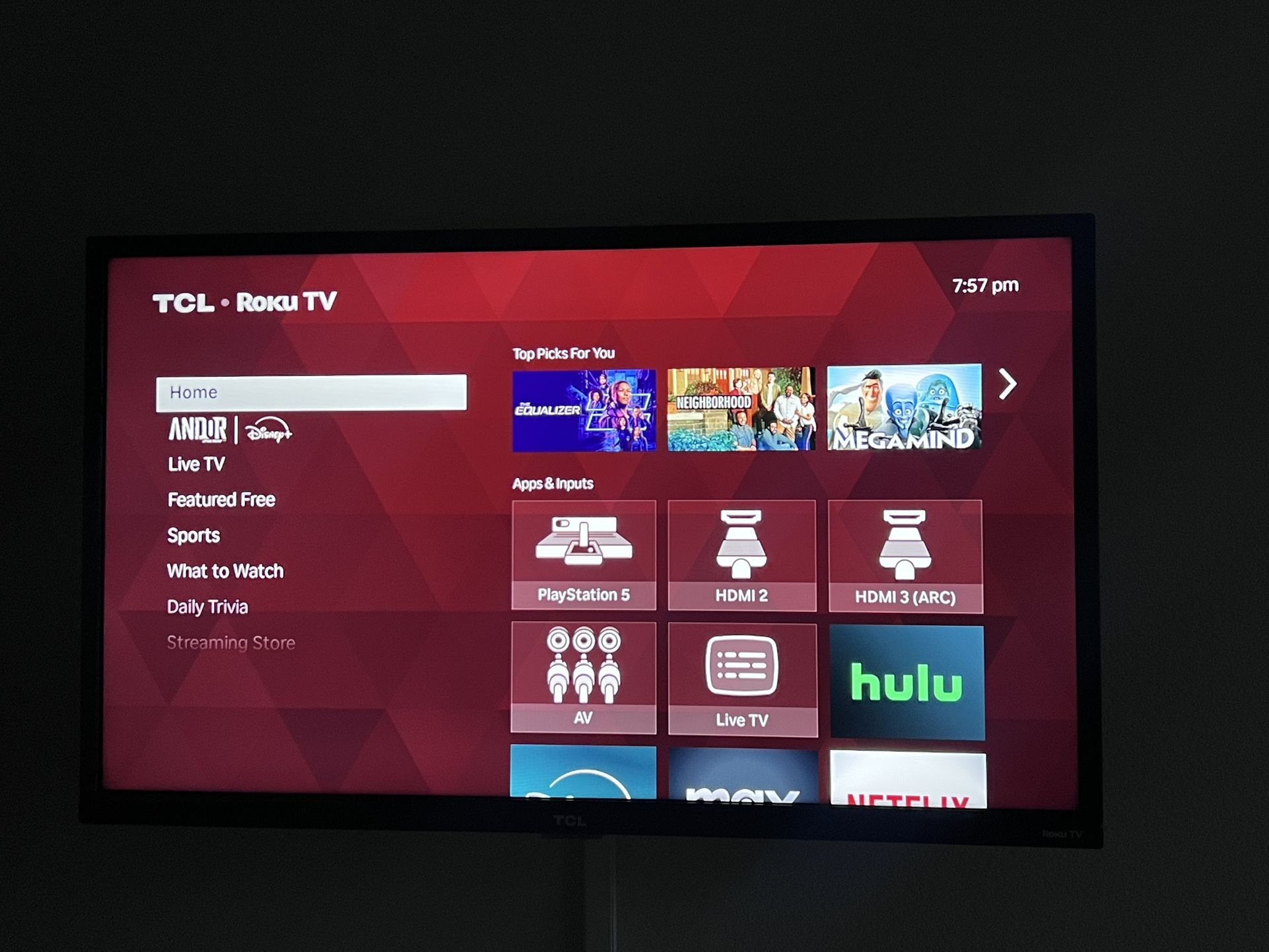 TCL 32-Inch Smart Roku TV + mount (lightly used)