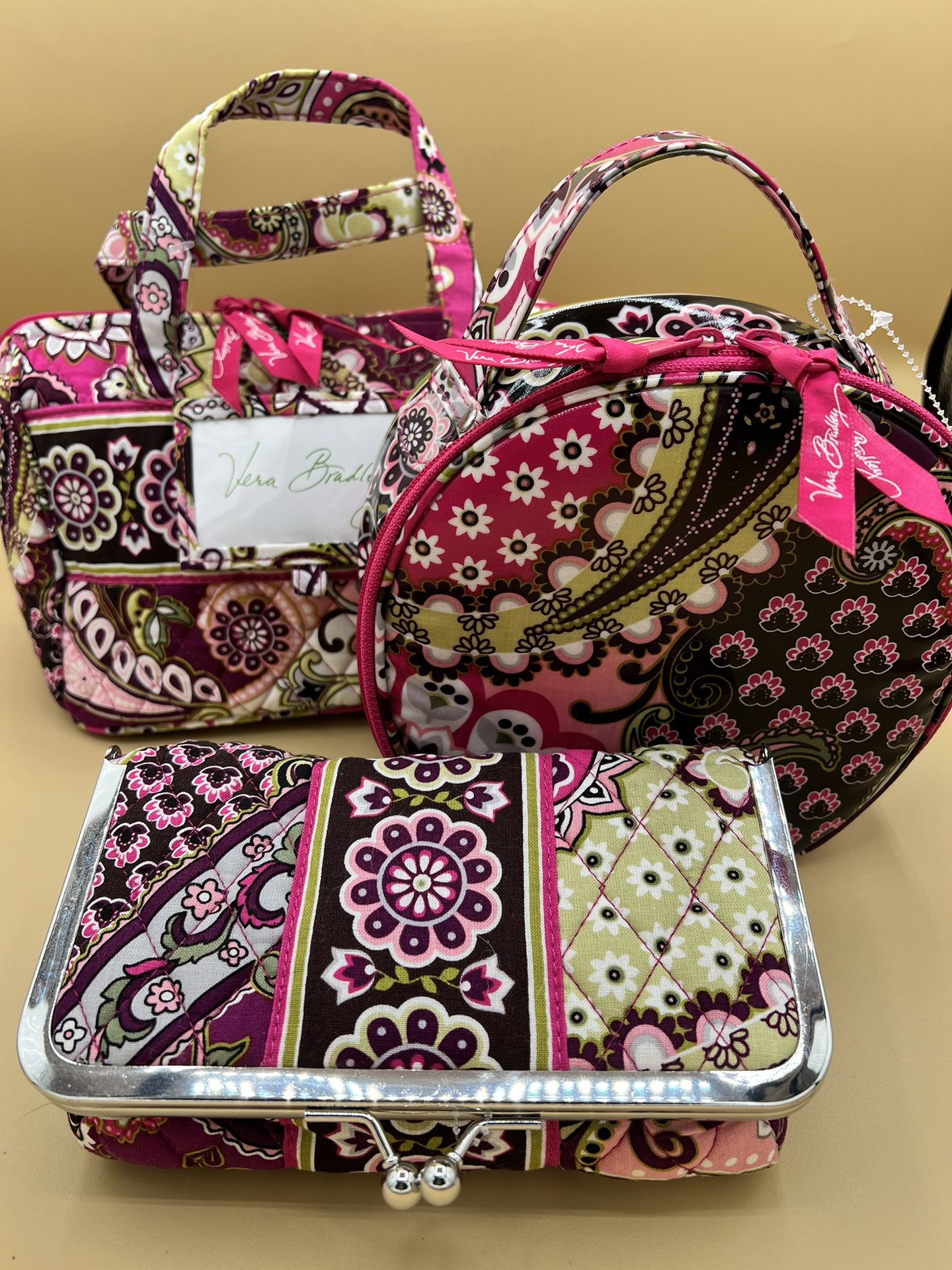 Vera Bradley Very Berry Insulated Lunch Bag, Make-up Case, Kiss Cosmetic Retired