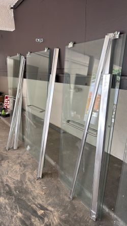 Glass shower doors.