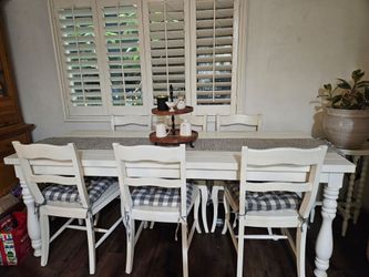 White Farmhouse Dining Table with 6 Chairs
