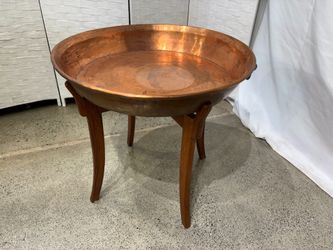 Vintage Hammered Copper Tray Top Table with Mahogany Base