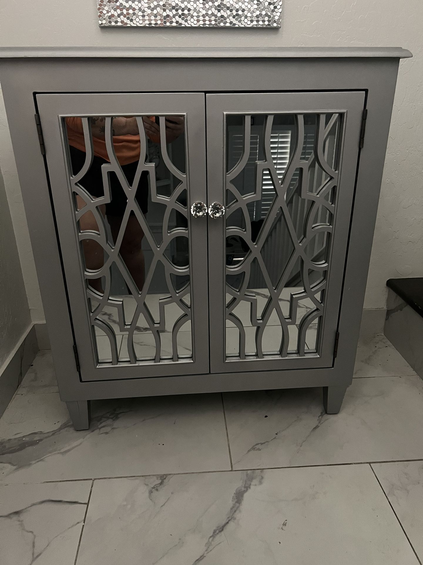 Gray cabinet w/Glass Mirror Doors