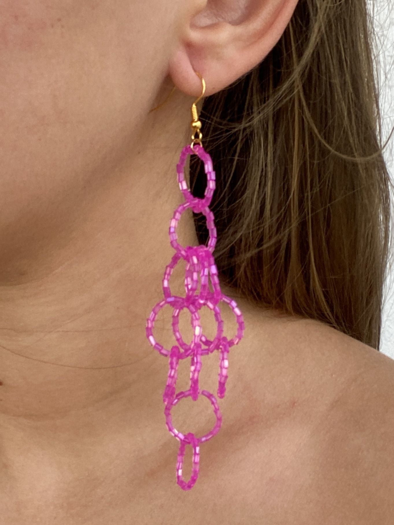 Beaded Earrings Pink Fucsia Maxi Hoops