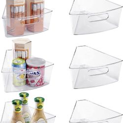 Oubonun Lazy Susan Organizers Set of 6, 11.6’’ x 10.2’’ x 4.1’' Plastic Transparent Kitchen Cabinet Storage Bins with Handle, 4.1" Deep Container, 1/8