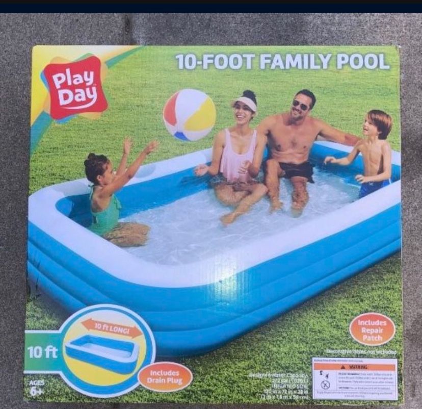 Play Day 10-Foot Rectangular Inflatable Family Pool