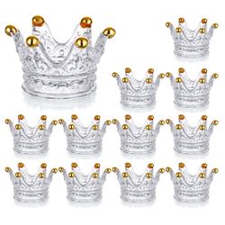 Crown Crystal Tea Lights Candle Holder, Set Of 12 Gold Rim Glass Votive Candle Holders For Table Centerpiece, Vintage Tea Light Holders Decorative For