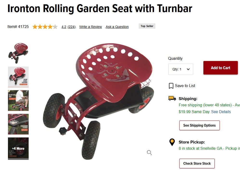 Northern Tool Rolling Garden Seat (Red)