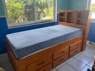 Solid Wood Twin Storage Beds with Bookcase Headboard & Mattress!