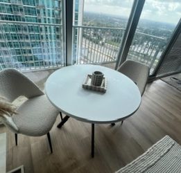 Dining Table With Two Boucle Chairs
