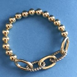 Ladies Stretch Bracelet Bead/Chain Design Two Tone Gold/Silver *Pickup Boca Raton