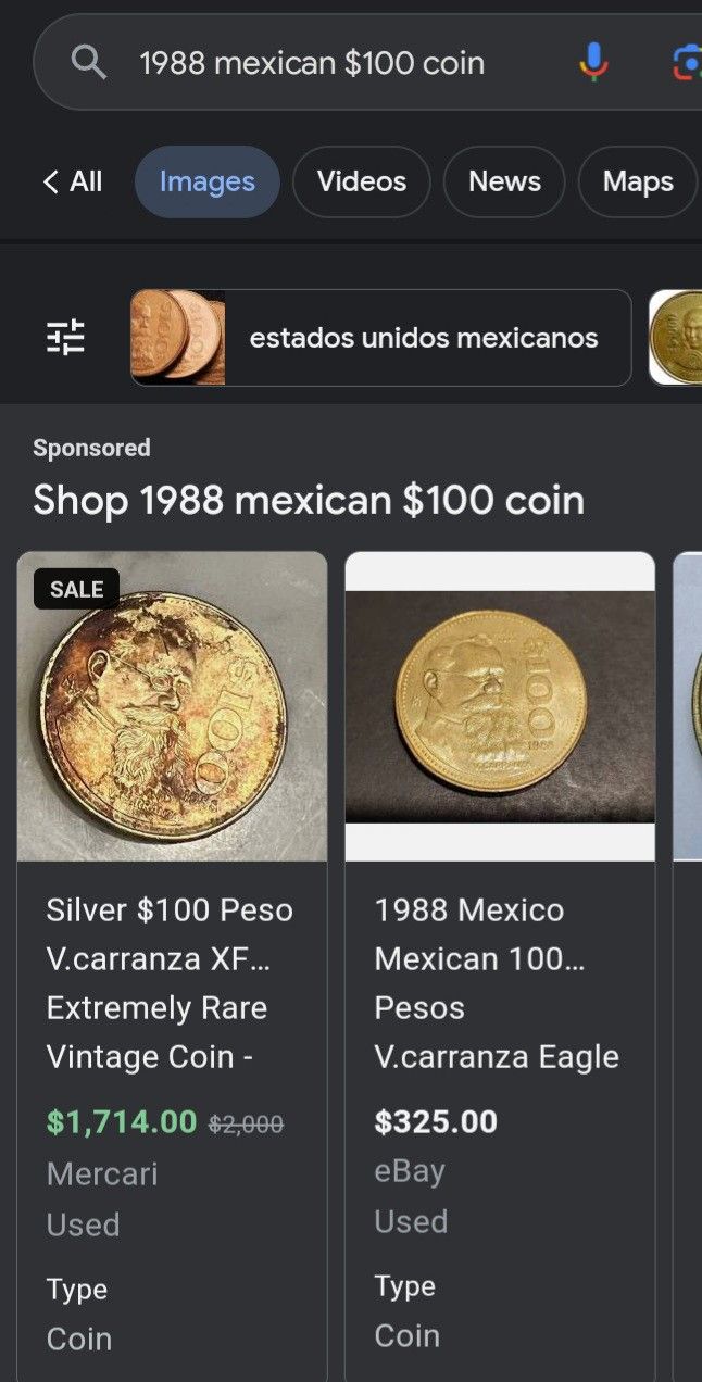 1988 Silver $100 Peso V.carranza XF