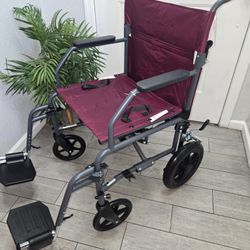 Medline Basic Steel Transport Chair - Full-Length Arms, Swing-Away Footrests, 12" Wheels, Silla De Ruedas