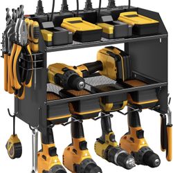 Modular Power Tool Organizer Wall Mount with Charging Station. Garage 4 Drill Storage Shelf with Hooks, Screwdriver, Drill Bit Heavy Duty Rack, Tool B
