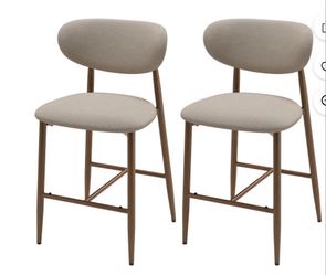 Counter Height Bar Stool Set of 2,25" Fabric Upholstered with Cross Support Metal Frame for Kitchen Island, Home Use, Camel