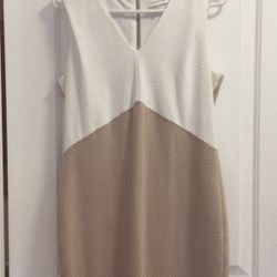 Calvin Klein Beige and white Sleeveless Sheath Dress, Size 10