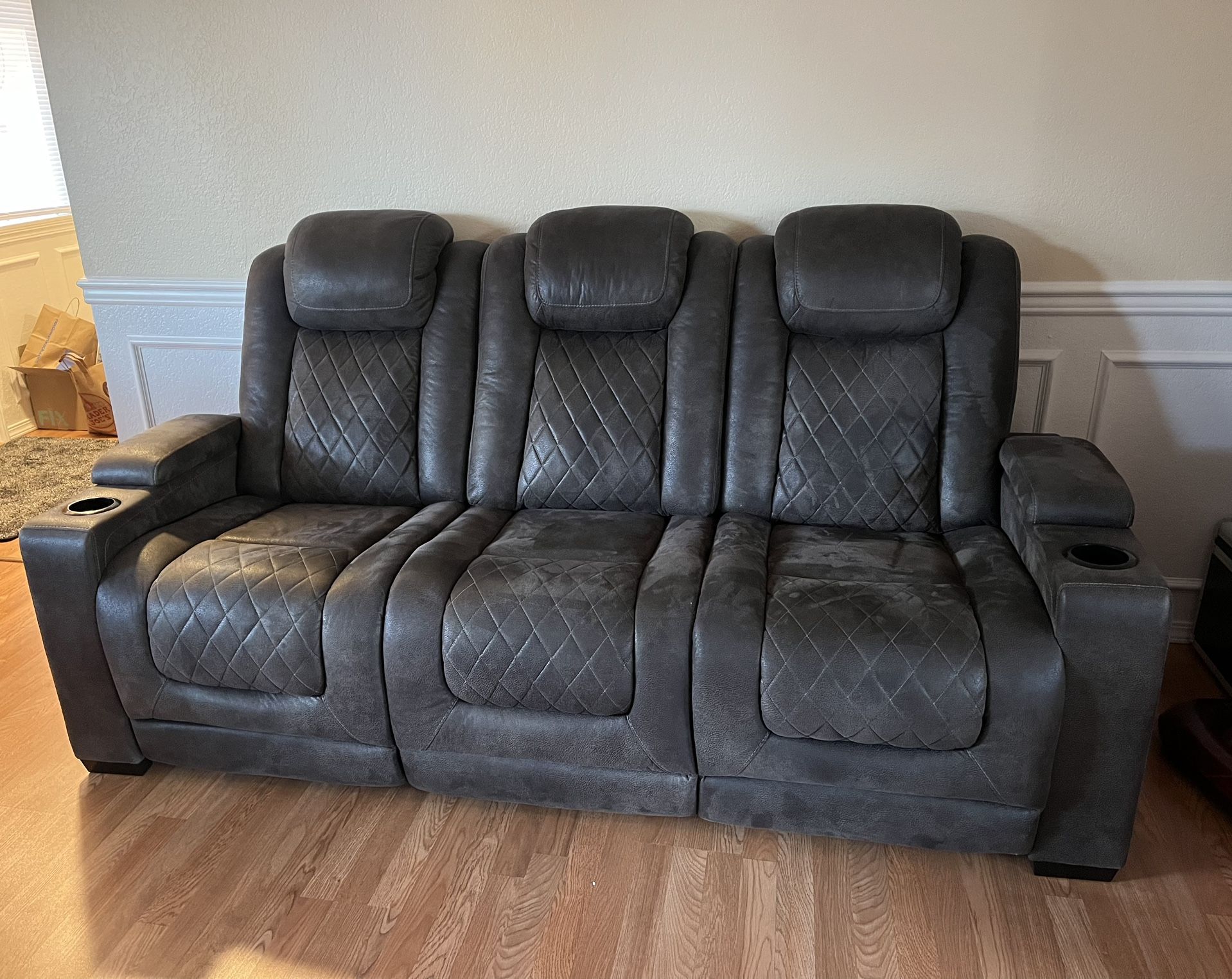 Power Reclining Sofa with Adjustable Headrest, Mahogany