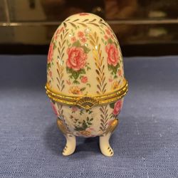 Vintage Porcelain Egg Shaped Trinket Box 