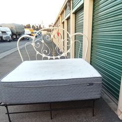QUEEN METAL BED FRAME WITH HEADBOARD AND MATTRESS