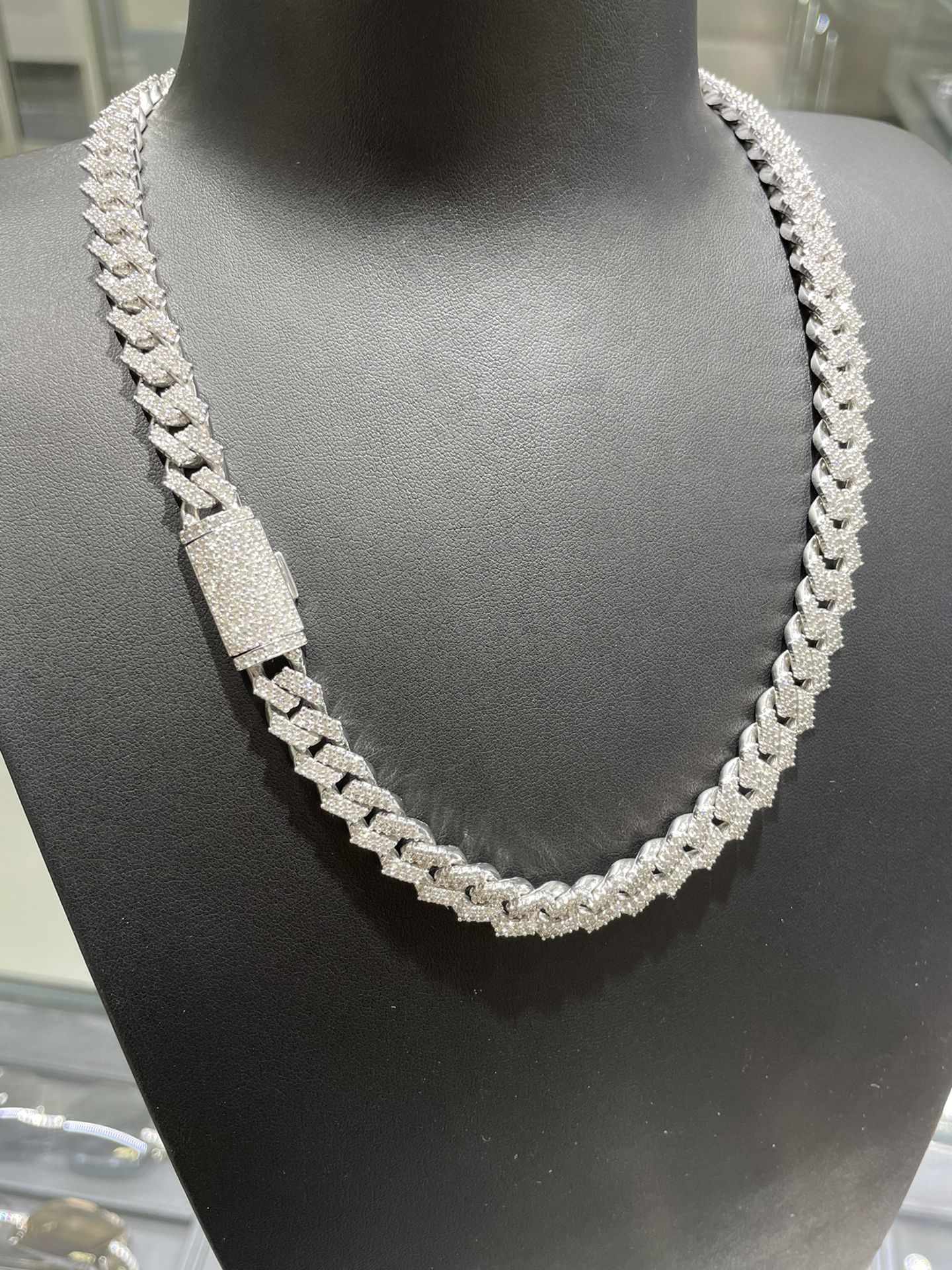 Solid 10k White Gold Diamond Cuban chain iced out