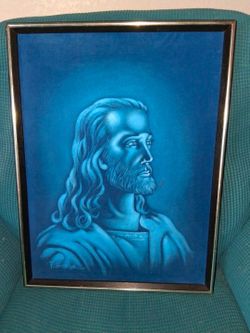 Mid-century Velvet signed Jesus picture 19×25
