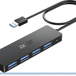 Acer USB Hub 4 Ports, Multiple USB 3.0 Hub, USBA Splitter for Laptop with Type C Power Port, Extender for A Port Laptop, PC, Desktop and More (2ft)