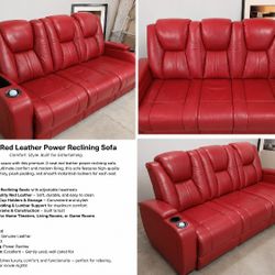 Power Recliner Couch Red Leather