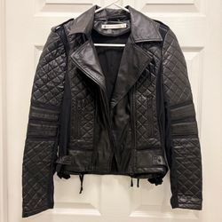 Blanc Noir Classic Genuine Leather Mesh Moto Jacket S