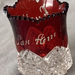 Antique 1901 Ruby Glass Toothpick Holder