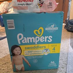Pampers Swaddlers Diapers SIze 4 & Huggies Wipes