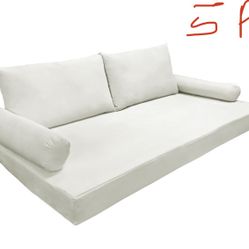 5 Pc White 75x53x6 Full Size | Mattress Bolster Back Pillows Seat Cushion Cover | Porch Patio Swing Bed In/Out Door Polyester
